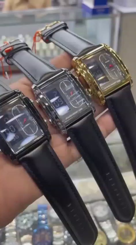 DOUBLE TIME 
ANALOG
DIGITAL
LEATHER STRAP 
LIGHT 
ALARM
STOPWATCH
DAY DATE MONTH
WATER RESISTANT 30M