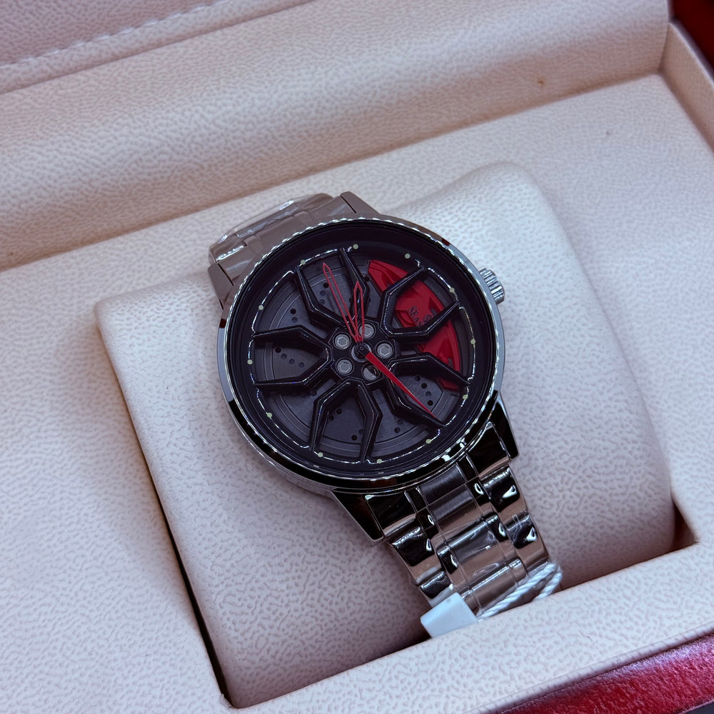 Ferrari red wheel with silver chain