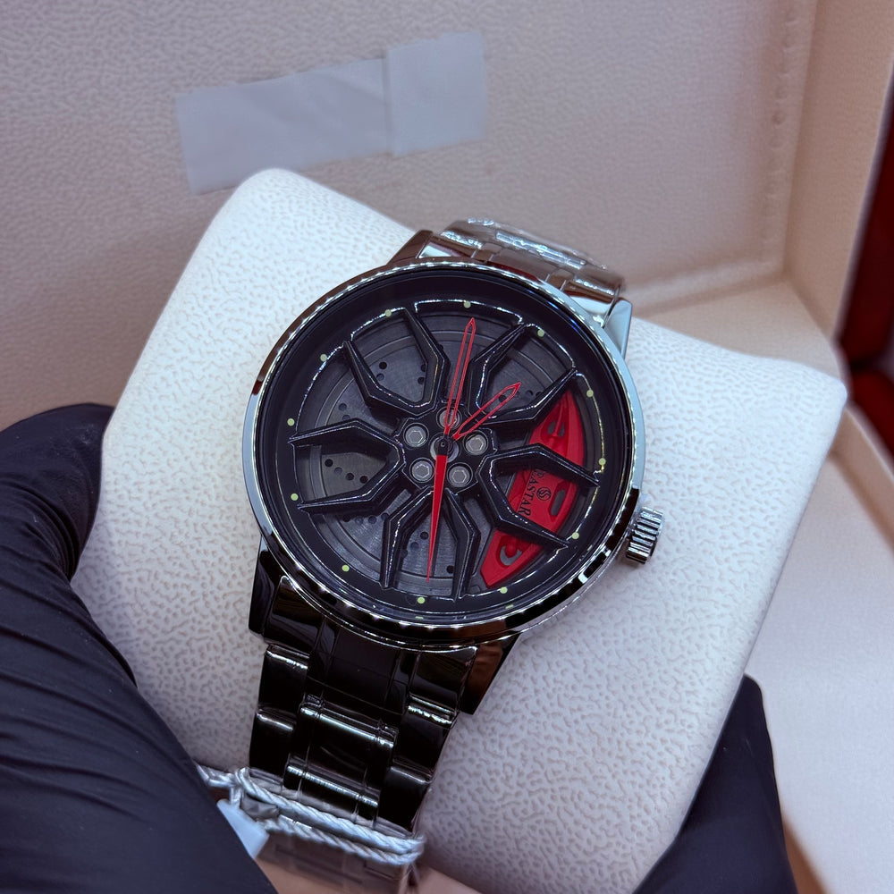 Ferrari red wheel with silver chain